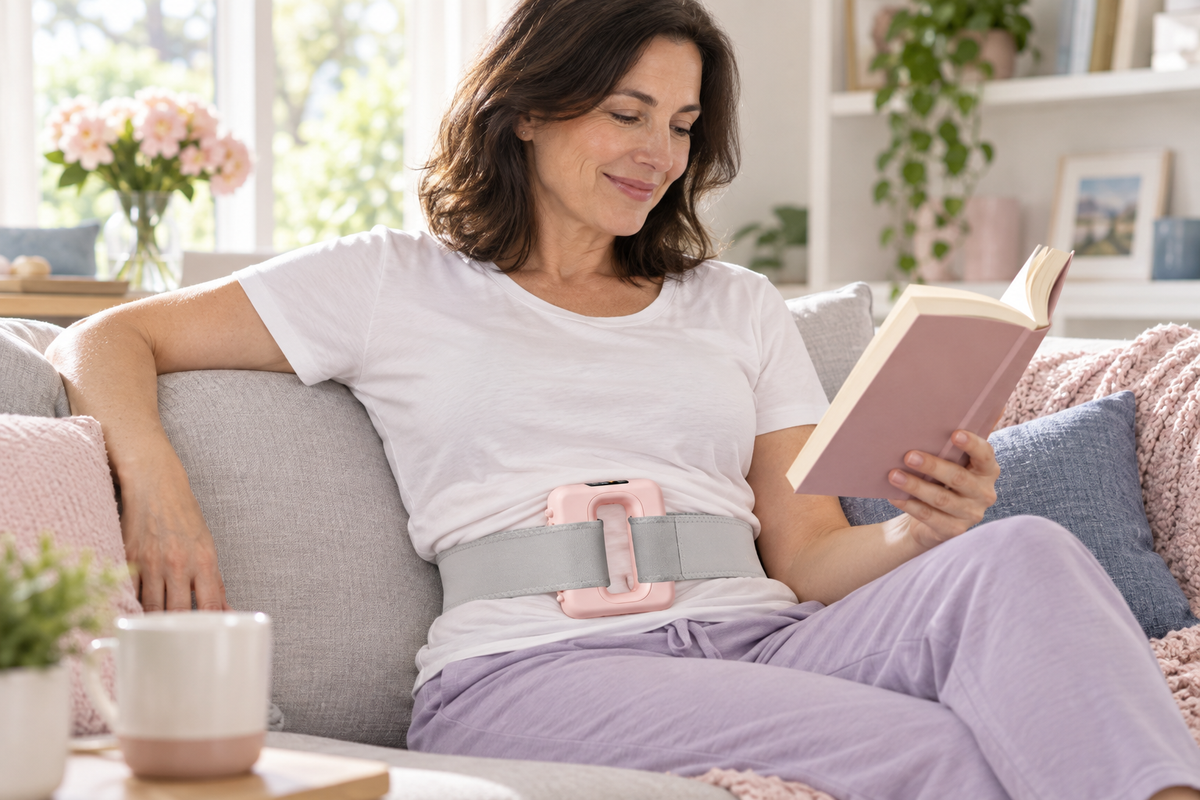 Woman reading with the BodyPulse belt